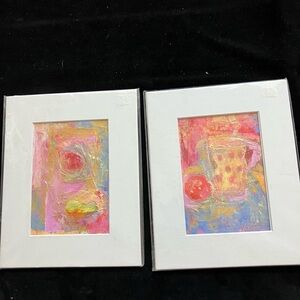 Two Handpainted Abstract  Original Watercolor &/Acrylic Painting Matted 5"x7"